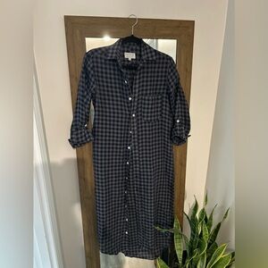BLACK & GREY CHECK LINEN GIRLFRIEND MIDI DRESS size 2 (XS-S)